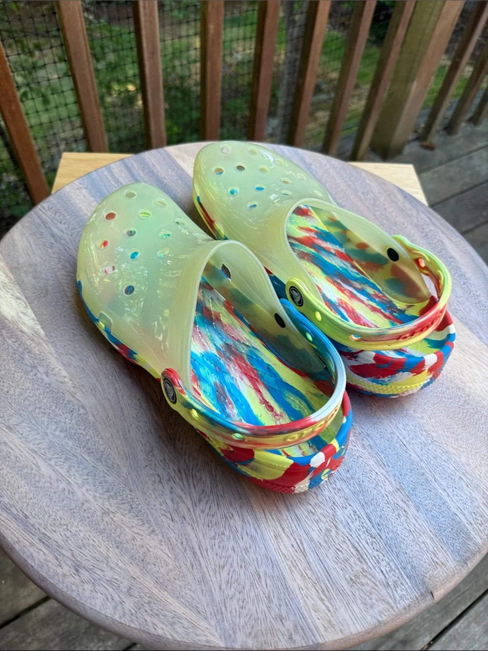 CROCS Iridescent Yellow Clogs with Multicolor Trim - Picture 5 of 14